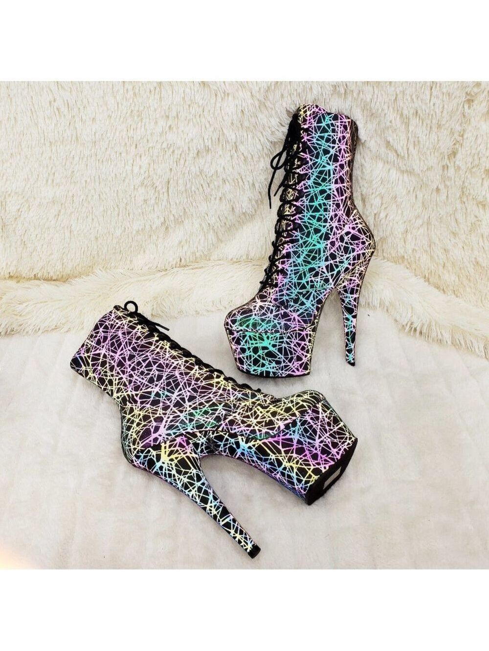 Reflective Geometric Platform High Heel Ankle Boots - Picture 4 of 17